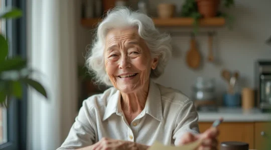 Elderly active person outdoors with natural light, clean background with negative space, embodying vitality and wellness