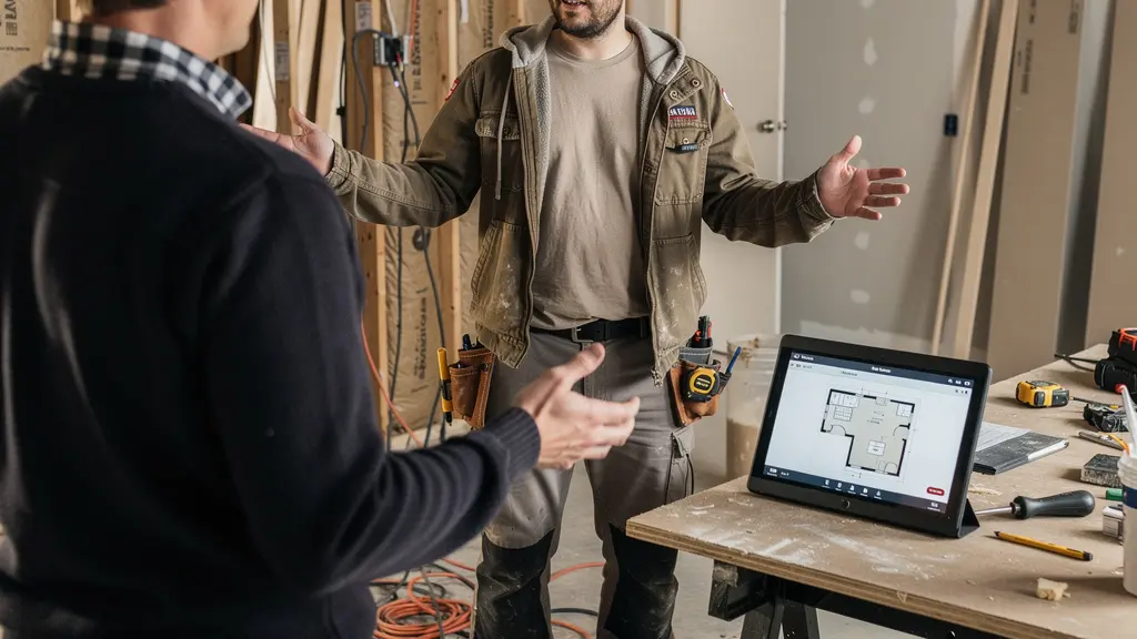 Renovation contractor discussing project plans with Ottawa homeowner during consultation